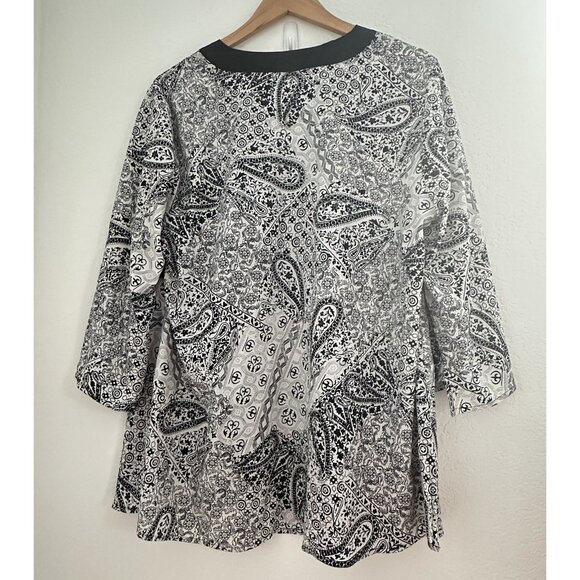 Blue Diamond Plus Babydoll Tunic Top Womens‎ 18W B/W Paisley Boho Office Work - Picture 4 of 8